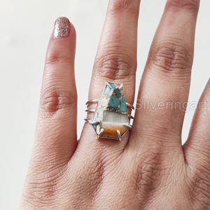 Women's <b>Ring</b> Natural Coffin Oyster Copper <b>Turquoise</b> Gemstone December Birthstone Handmade Jewelry 925 Sterling Silver <b>Ring</b> - Product Image 4