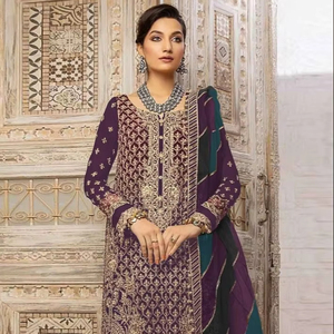 Zarkan tendencia diseño étnico bordado zorro Georgette Shalwar Kameez conjunto Organza Digital Dupatta borlas indio pakistaní - Product Image 1