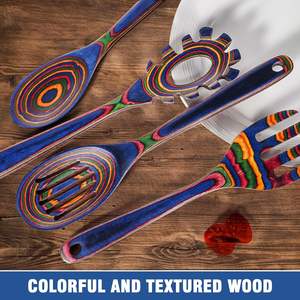 Juego de Utensilios de Cocina de Madera de Pakka Ecológicos, Espátulas, Cucharas, Cucharones, Espátula para Servir, Diseño Moderno, Mango Largo - Product Image 2