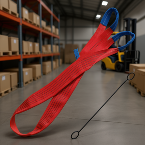 Eslinga de elevación de 5t, roja, de doble capa, con correas planas y bucles reforzados, de poliéster (PES) de alta tenacidad, para embalaje. - Product Image 3