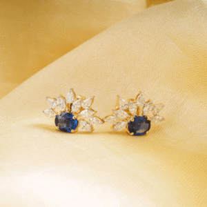 <b>Blue</b> sapphire <b>diamond</b> <b>earrings</b> Marquise pear <b>diamond</b> studs Natural <b>diamond</b> accent <b>earrings</b> Oval <b>blue</b> sapphire studs - Product Image 4