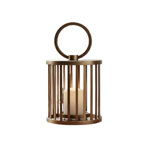 Portavelas de diseño que combina materiales metálicos y de madera, ofreciendo un aspecto moderno y equilibrado para interiores decorativos. - Product Image 2