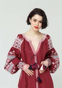 Elegant Beautiful Ukrainian Style Midi <b>Dress</b> Red Black Embroidered Casual Party <b>Wedding</b> Sexy Plus Size Natural Washable Fashion - Product Image 4