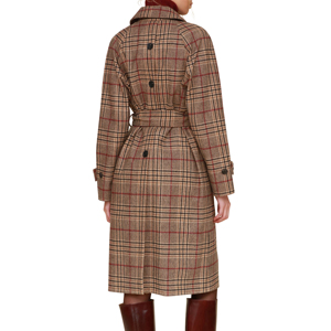 Abrigo largo de palangre con cinturón a cuadros para mujer, chaqueta de mezcla de lana con botones y solapa, gabardina informal transpirable de tartán - Product Image 3