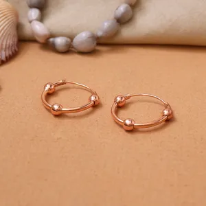 Boucles d'oreilles créoles en argent 925 plaqué argent pour femme avec breloque boule, bijoux fantaisie, cadeau - Product Image 3