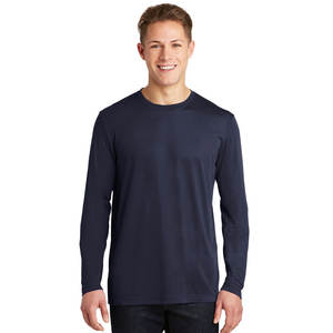 เสื้อยืดแขนยาวสำหรับผู้ชายเสื้อยืดแขนยาวผ้าโพลีเอสเตอร์แห้งเร็วชุดออกกำลังกาย100% สำหรับยิม - Product Image 4