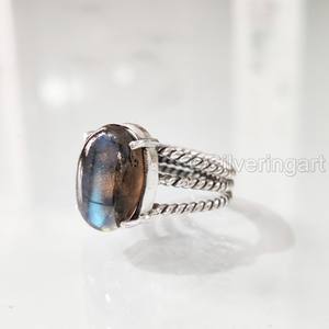 Anillo de Plata de Ley 925 para Mujer con Labradorita Natural, Diseño Bohemio de 3 Bandas Trenzadas, Joyería Hecha a Mano para Fiestas y Navidad - Product Image 3