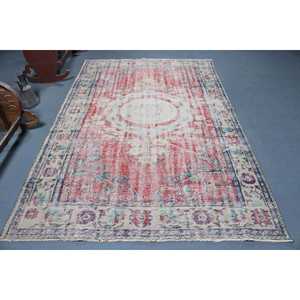 Grand tapis turc vintage 5,8x8,8 pieds, tapis camouflage rouge en laine - Product Image 1