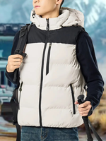 Blouson aviateur d'extérieur de sports d'hiver vintage pour hommes gilet épaissi détachable conception de blocs de couleur élastique coupe-vent chaud logo avant