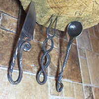 Ensemble de couverts 3 pièces en acier à haute teneur en carbone de style Viking, forgé à la main, avec couteau et cuillère, écologique, pour usage extérieur