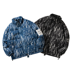 Vente en gros de veste denim d'hiver à logo personnalisé bouffant de jean bleu à la mode pour hommes et femmes fermeture à glissière brodée - Product Image 2