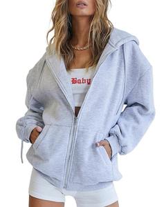 Mignonnes filles automne veste femmes sweat surdimensionné avec Logo avant décontracté cordon fermeture éclair sweats à capuche pour printemps tissu tissé - Product Image 5