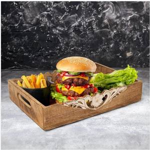 Bandeja de madera de mango rectangular con radio de 10x18 pulgadas de color azul marino con asas de metal dorado con bordes redondeados para servir y decorar - Product Image 3