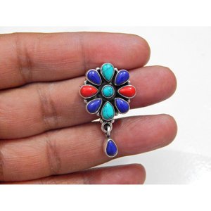Pendientes de tuerca finos de Plata de Ley 925 hechos a mano, piedra preciosa de lapislázuli de Coral turquesa Natural para regalo - Product Image 1