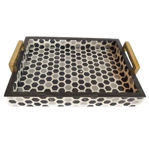 Bandeja de madera redonda con borde de incrustaciones de hueso para servir comida rápida, de alta calidad, para uso en hoteles, hogares y catering, bandeja para servir desayuno en casa. - Product Image 6