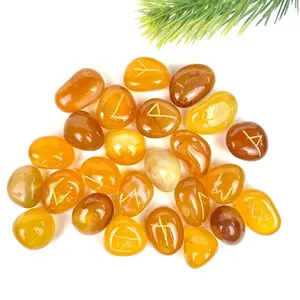 Factory Price Natural Yellow Agate Rune Set With Bag For Healing And Home Decoration From India