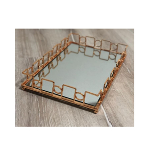 Indian Metal World Bandeja de metal vintage grande Bandeja decorativa de forma rectangular al precio más barato - Product Image 3