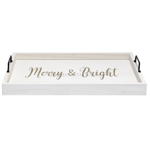 Plateau en bois tendance de couleur blanche élégante avec une forme rectangulaire et un charmant design Mr et Mrs parfait pour les mariages - Product Image 4