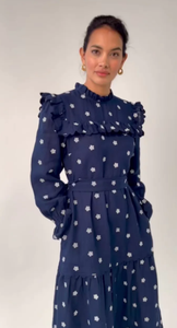 Vestido largo bohemio de manga larga con estampado Floral para mujer, vestido largo hasta el tobillo con volantes - Product Image 6