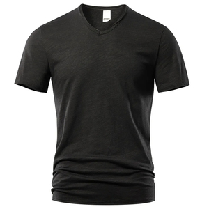 Moda de verano 2024 para hombre, camisetas de cuello redondo de fibra de bambú de algodón de lona transpirable de calidad Premium, diseño clásico en blanco de Color sólido - Product Image 3