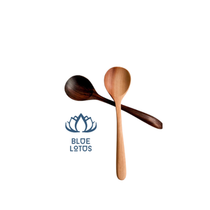 Cuillères à soupe Longan personnalisées avec manche en bois Cuillère à mélanger Lotus bleu pour la cuisine Ustensile d'agitation en bois diététique - Product Image 1