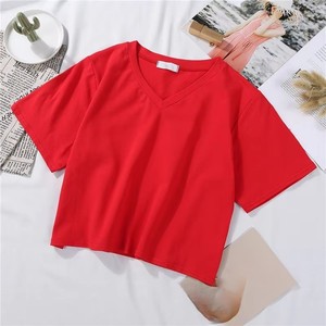 เสื้อยืดเอวลอยคอวีสไตล์แรปผ้ายืดเข้ารูปเนื้อนุ่มใส่สบาย2025สตรีทแวร์ฤดูร้อน - Product Image 5