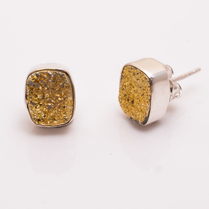 Custom 925 Sterling Silver <b>Titanium</b> Druy Gemstone <b>Stud</b> Earrings Antique Silver Jewelry Manufacturer for Gift - Product Image 4