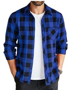 Chemise en flanelle à carreaux bleu et noir pour homme, manches longues, boutonnée, décontractée, chaude pour l'hiver, avec poche poitrine, fabrication OEM - Product Image 1