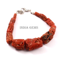 Bracelet de perles en forme de tube de corail italien réglable bijoux en pierres précieuses rouges pour mariages et fêtes cadeau parfait