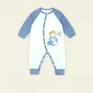Ensemble bébé ALB02 unisexe fabriqué au Vietnam, manches longues, style boutonné sur le côté, tissu tricoté respirant, 95% modal + 5% élasthanne, motif dessin animé - Product Image 4