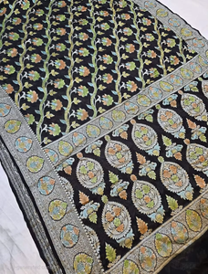 Sari de Seda Chiffon Pura Teñido a Mano con Pincel, Multicolor, Banarasi, Pintado a Mano, para Bodas Tradicionales, Fiesta, Ropa Étnica de Lujo - Product Image 3