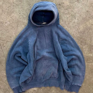 Sweat à capuche d'hiver en coton épais pour hommes, motif de lavage à l'acide de luxe, logo personnalisé, couleur unie, sweat à capuche sans ficelle - Product Image 6