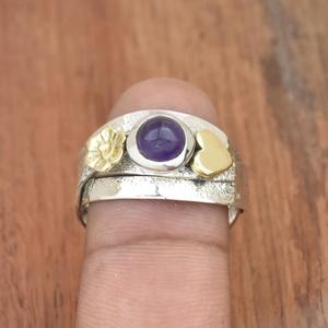 Anillo de amatista natural Anillo de declaración hecho a mano con textura de Plata de Ley 925 - Product Image 3
