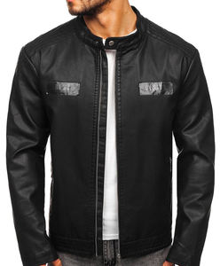 Veste en cuir PU pour homme en gros, fermeture éclair, printemps automne, col montant, mode, taille personnalisée, teinture unie - Product Image 1