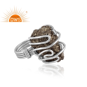 Best Selling Oxidized Sterling Silver Natural Raw Pyrite Gemstone <b>Statement</b> <b>Ring</b> Custom Jewelry Manufacturer - Product Image 3