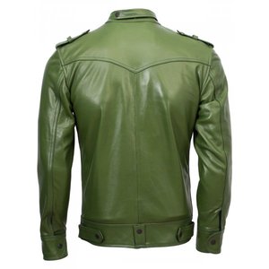 Veste en cuir zippée classique pour hommes vêtements d'extérieur slim fit en cuir véritable de style moto pour la mode urbaine - Product Image 2