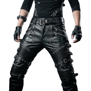 กางเกงหนังสีดำสไตล์ยุทธวิธีสำหรับผู้ชาย คอสเพลย์ซูเปอร์ฮีโร่ กางเกงไบค์เกอร์ กางเกงหนังอเนกประสงค์ กางเกงสตีมพังก์สั่งทำพิเศษ - Product Image 5