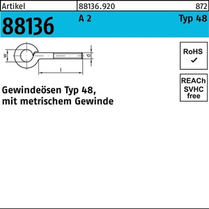 Pernos con Ojal Roscado R 88136 Tipo 48 M4x30 D6 A2-50 Piezas - Product Image 1
