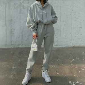 Sweat à capuche personnalisé à impression bouffante Y2K automne automne dames deux pièces ensemble de jogging poche de sueur survêtement femmes 2 pièces ensembles - Product Image 6