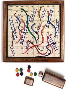 Jeu de société en bois magnétique 2 en 1 Ludo et Serpents et Échelles, fabriqué à la main, jeu de table familial amusant, jeu d'intérieur en provenance d'Inde - Product Image 2