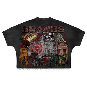 Camiseta 100% Algodón para Mujer, Corte Cuadrado, 220 GSM, Algodón Grueso, Color Negro, Estilo Urbano, Estampado Gráfico DTG, Impresión Puff, Logotipo Personalizado - Product Image 1