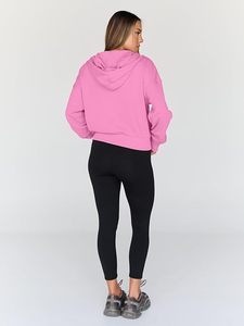 Women's Cropped Hoodie Sweatshirt Solid <b>Pink</b> Full Sleeve Zipper-Up Knitted Cotton Autumn Wear - Product Image 2