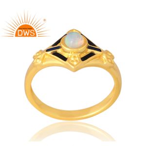 แหวนพลอยโอปอลจากเอธิโอเปียนธรรมชาติชุบทอง18K 925ออกแบบได้ตามต้องการเครื่องประดับสำหรับผู้หญิงเป็นของขวัญ - Product Image 1