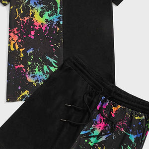 100% coton hommes été t-shirt et short ensemble respirant uni en gros 2 pièces confortable ensemble court - Product Image 3