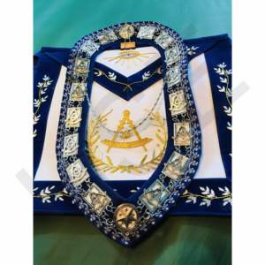 Conjunto de Regalia Masónica Bordada a Mano para Maestro Masón: Mandil de Logia Azul y Collar de Cadena - Product Image 4