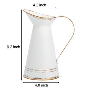 Vase en métal blanc vieilli vintage - Jarre rustique de style ferme française, porte-fleurs avec poignée, décoration shabby chic - Product Image 4