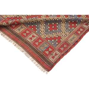 Tapis turc vintage 5,8x8,2 pieds, grand tapis, tapis en laine abstrait rouge et bleu - Product Image 5