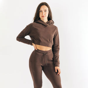 Nouveau Style de rue solide multicolore blanc épais personnalisé ample haut court manches longues à capuche pour les femmes - Product Image 1