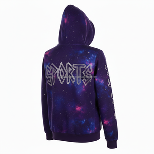 Sudadera con Capucha y Cremallera con Estampado de Galaxia para Mujer, Tela de Felpa de Poliéster, Logotipo Deportivo con Pedrería, Personalización Disponible, Sudaderas Básicas con Cremallera - Product Image 5