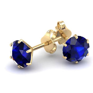Boucles d'oreilles REYES au design élégant, saphir bleu rond de 2,6 carats, pour femmes, solitaire, argent sterling 925, bijoux en moissanite - Product Image 1